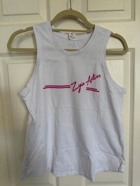 Active USA White Tank with Pink Script Logo